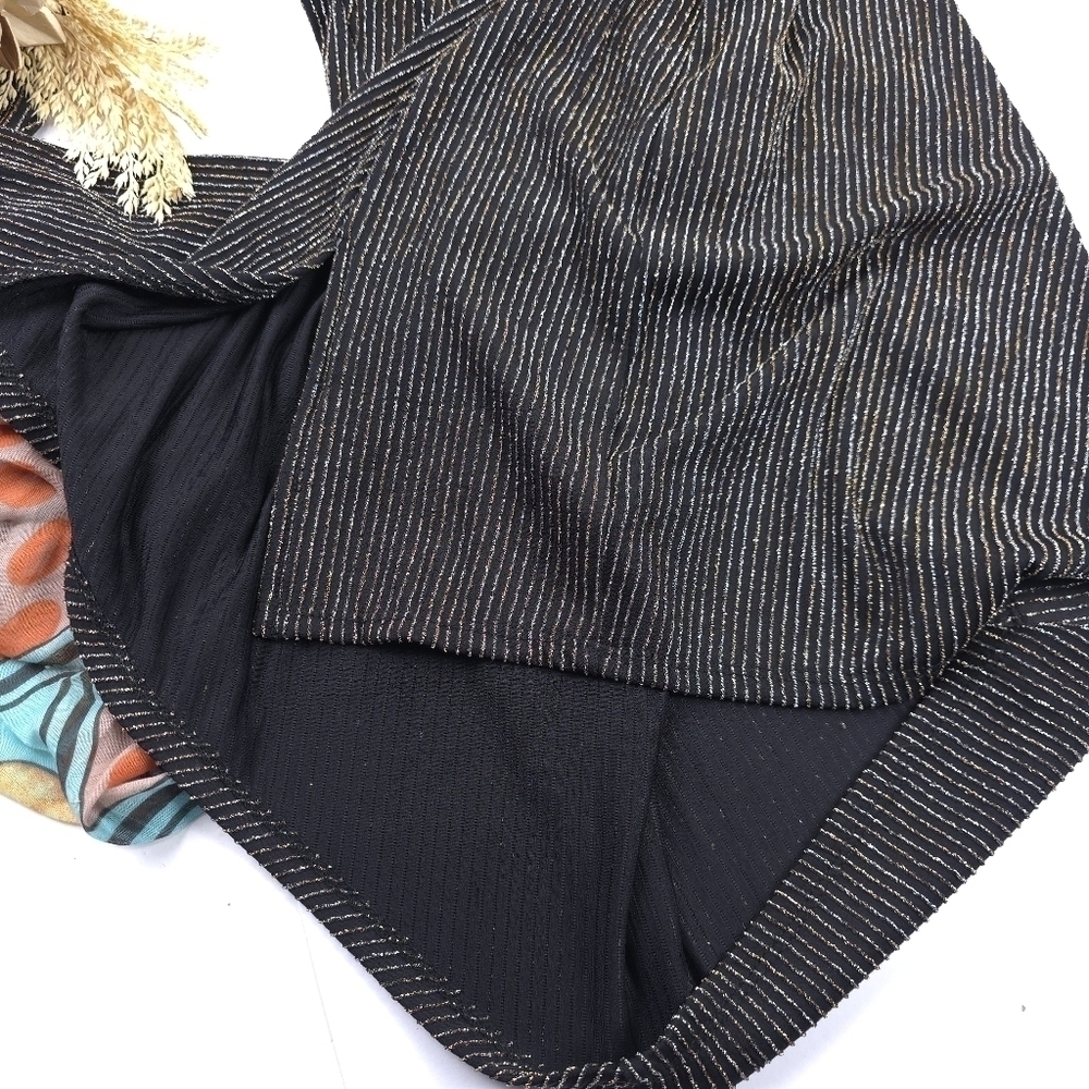 Row A Dark Brown Elegant Silver and Gold Shimmer Stripe Women's Dress Sz XL - Picture 4 of 10